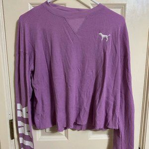 Victoria’s Secret PINK Waffle Thermal Shirt Top Lavender Long Sleeve Logo